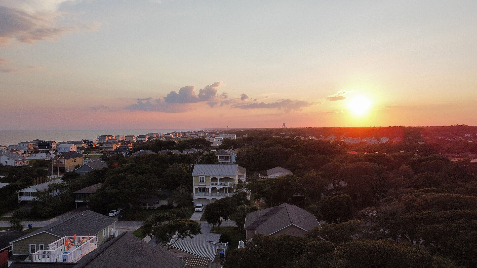 Sunset over the water near Oak Island